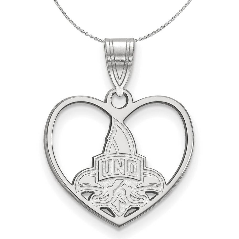 Sterling Silver U. Of New Orleans Heart Necklace - 24 Inch